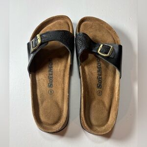 SoftMoc Women's Black Leather Sandals with Buckle